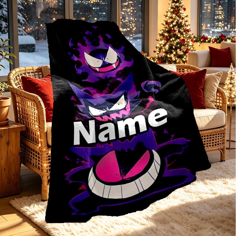Custom Name Personalized Gengar Print Blanket, Home Decor, Bedroom, Sofa, Camping, Couch, Gifts for Birthday ChristmasEnthusiasts