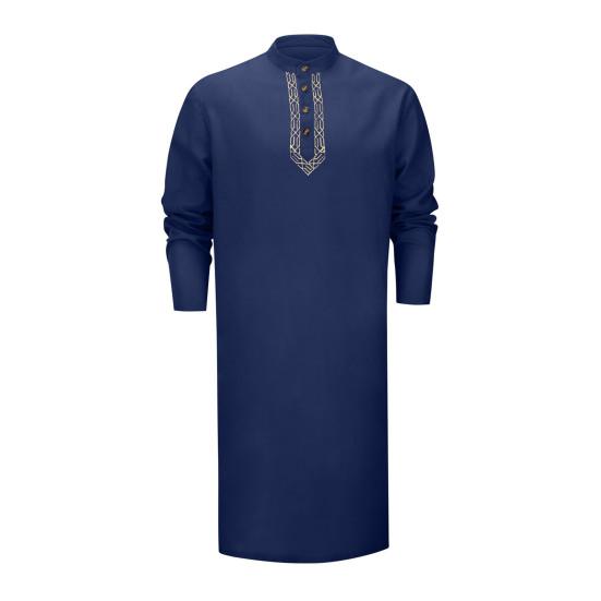Men's Kaftan Robe O-Neck Long Sleeve Abaya Breathable Button-up Thobe Arabic Ihram Clothing for Casual Occasions Prayers