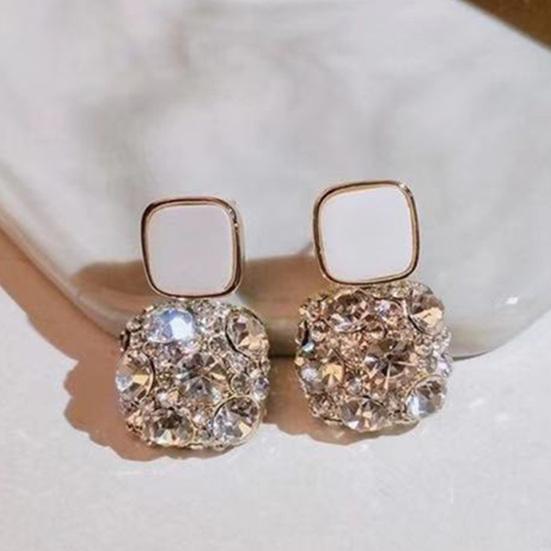 1 пара женских серег со стразами, квадратные, винтажные, не тускнеющие, блестящие, роскошные серьги-пусеты для подарка