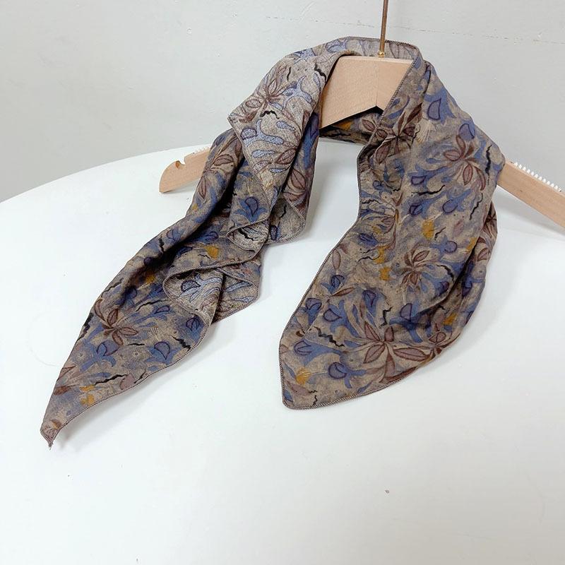Spring Summer Soft Cotton Square Scarf Women's Printed Small Flower Scarf Accessories Neck Protection Small Scarf 55X55cm
