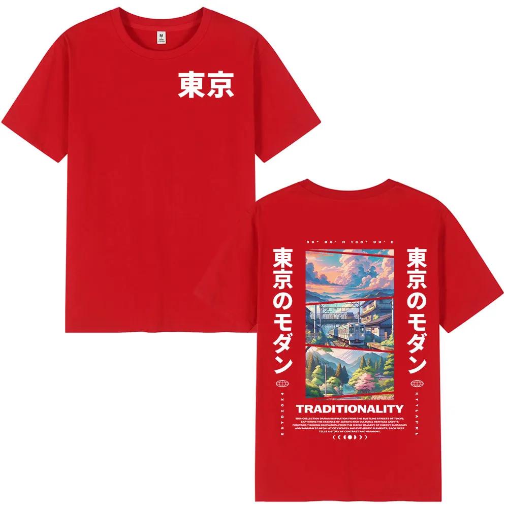 Japanese Tokyo Cherry Blossoms T Shirts Unisex Women Clothing Short Sleeve Cotton T Shirt Fashion Harajuku Tshirt Streetwear
