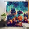 Halloween Shower Curtain, Pumpkin Lantern & Ghost House, Night Scene, Fantasy Theme, Polyester, 12 Hooks