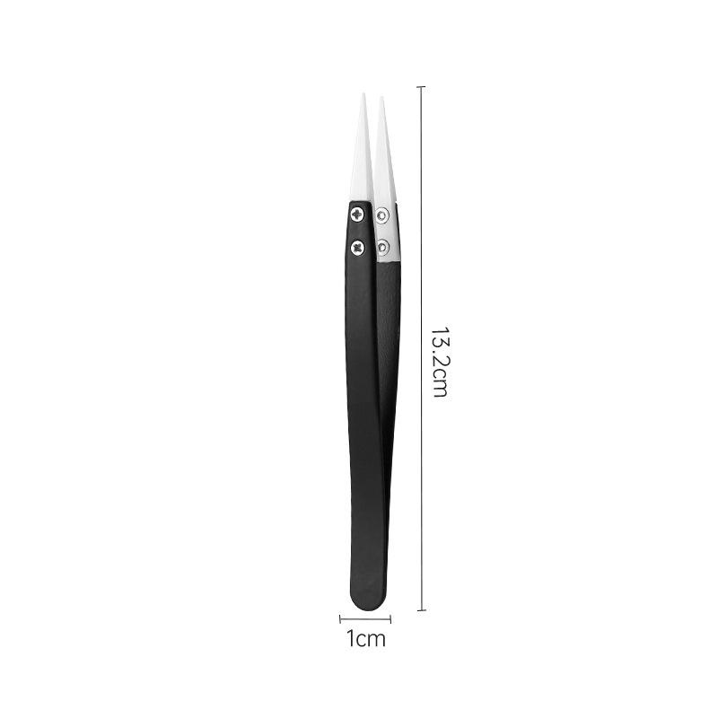 3PCS Anti-Static Ceramic Tweezers Stainless Steel Industrial Ceramic Tweezers Insulated Straight/Curved Tip Black-Whit Tweezers 4
