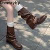 Fashion Women Western Cowgirl Booties Fashion Slip On Mid Calf Booties Retro Style Thick Heel Autumn Female Shoes