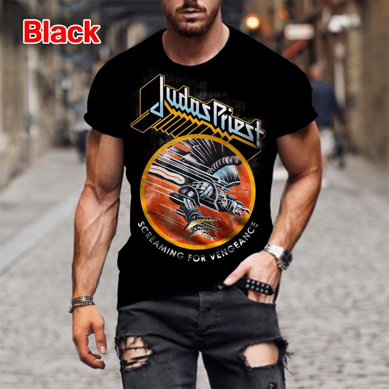 Fashion Hip Hop Rock Judas Priest Band 3D Printed T Shirts For Men Casual Street Trend Short Sleeve T-shirt Large Size Clothing