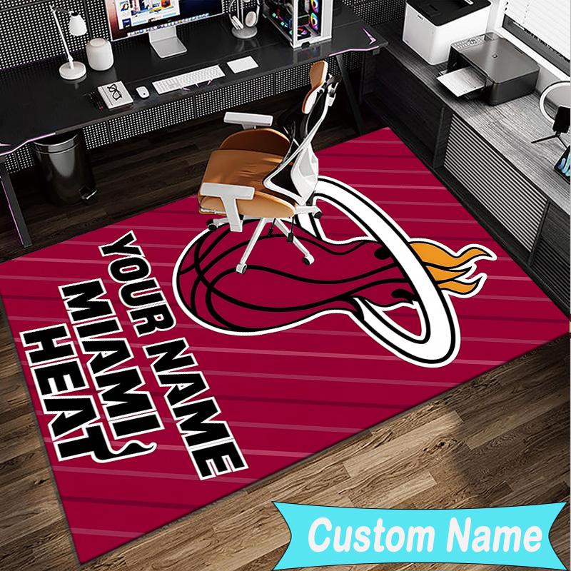 Custom Name Rug Miami-Heat Basketball Art Area Rug Suitable for Indoor And Outdoor,Carpets for Homes, Offices,Living Rooms,Home Decor,Christmas Gift