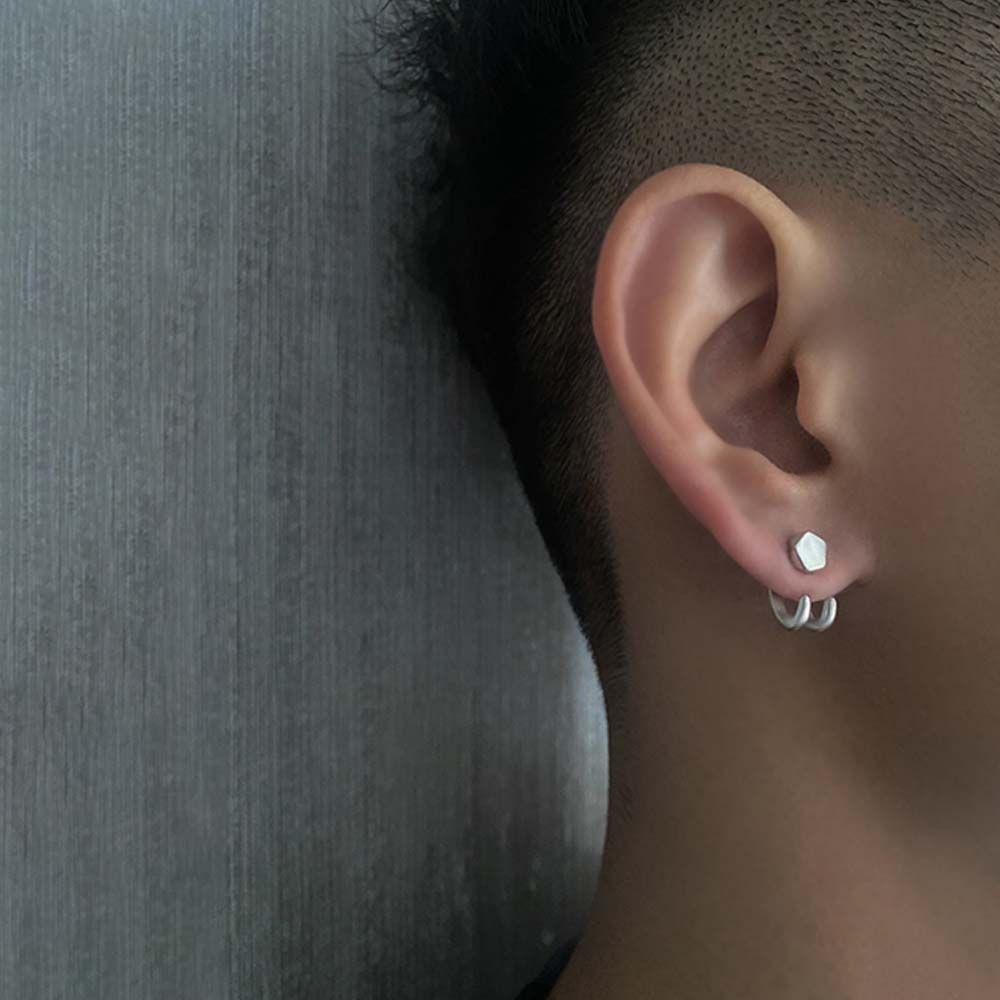 Silver Plated Hip Hop Korean Hoop Earring Geometric Stud Earring Men Earring Ear Jewelry