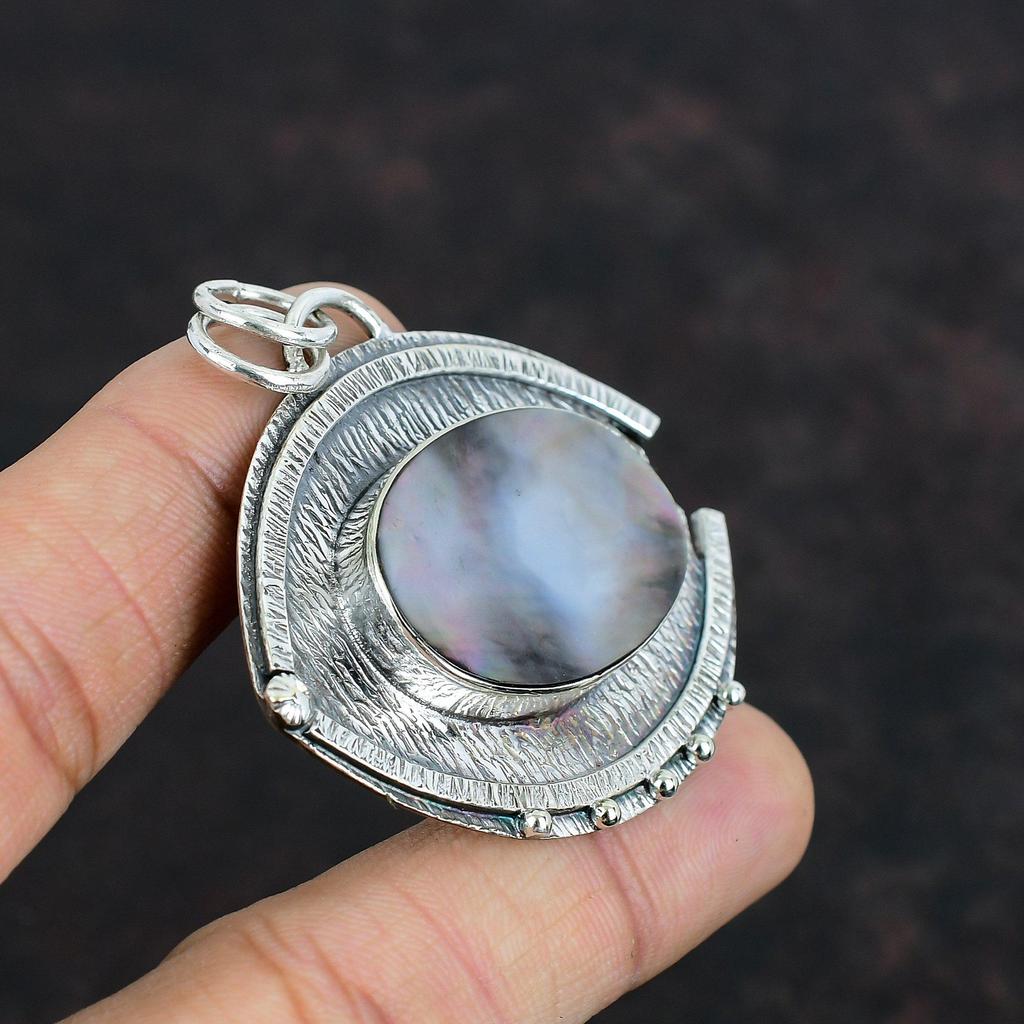 Черный перламутровый драгоценный камень кулон старинные ювелирные изделия 925 стерлингового серебра кулон ручной работы перламутровые ювелирные изделия подарки для женщин