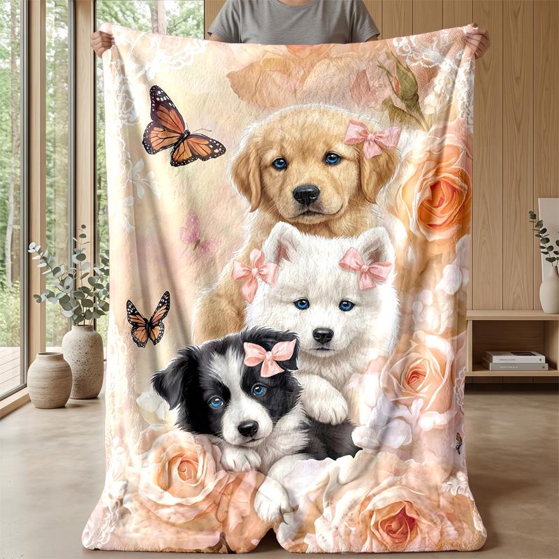 Butterflies Flowers Puppies Kittens blanket Personalized Name Flannel Blanket Soft Cozy Plush Throw for Sofa Bed Lightweight Home Decor