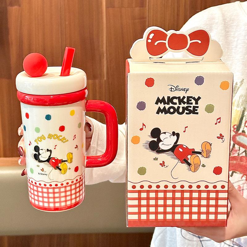 Cute Mickey Large Capacity Ice Ba Cup Girls High Value Straw Water Cup Children's Birthday Gift