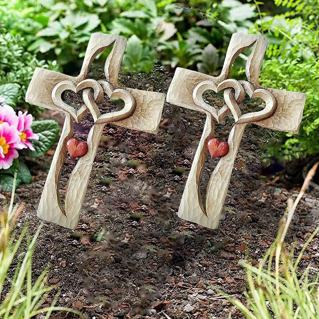 Carved Wooden Cross Intertwined Hearts Wall Hanging Hand Carved Wood Cross