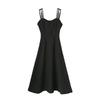 Women's 2025 Summer Little Black Slit Dress - French Retro Bellflower Style, Over-the-Knee and Fitted Waist