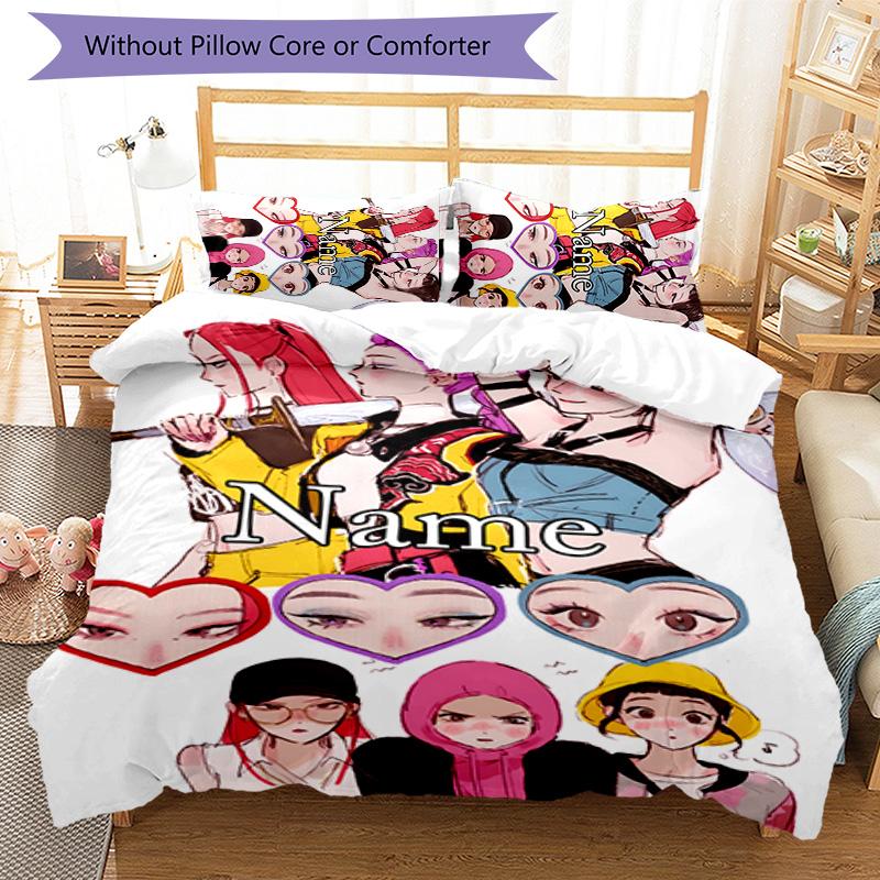 3pcs KPop Demon Hunters17 Cover Set - Personalized Name, HD Printed Bedding with 1 Cover and 2 Pillowcases - Perfect for Home Decor, Easy Care