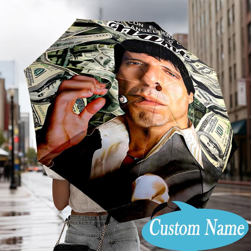 Custom Name Scarface Umbrella Folding Umbrella, Automatic Umbrella - 8-Frame for Travel, Casual Lightweight Personalized Gifts