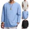 Designer Spring Summer Men's Casual Cotton Linen Solid Color Long Sleeve Shirts Loose Stand Collar Shirts