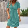 Женские модные летние весенние однотонные повседневные платья с v-образным вырезом и короткими рукавами и высокой талией
