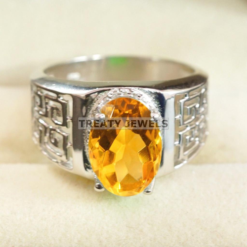 Citrine Oval Cut Gemstone With 925 Sterling Silver Ring For Men's #A952 JL375669223809