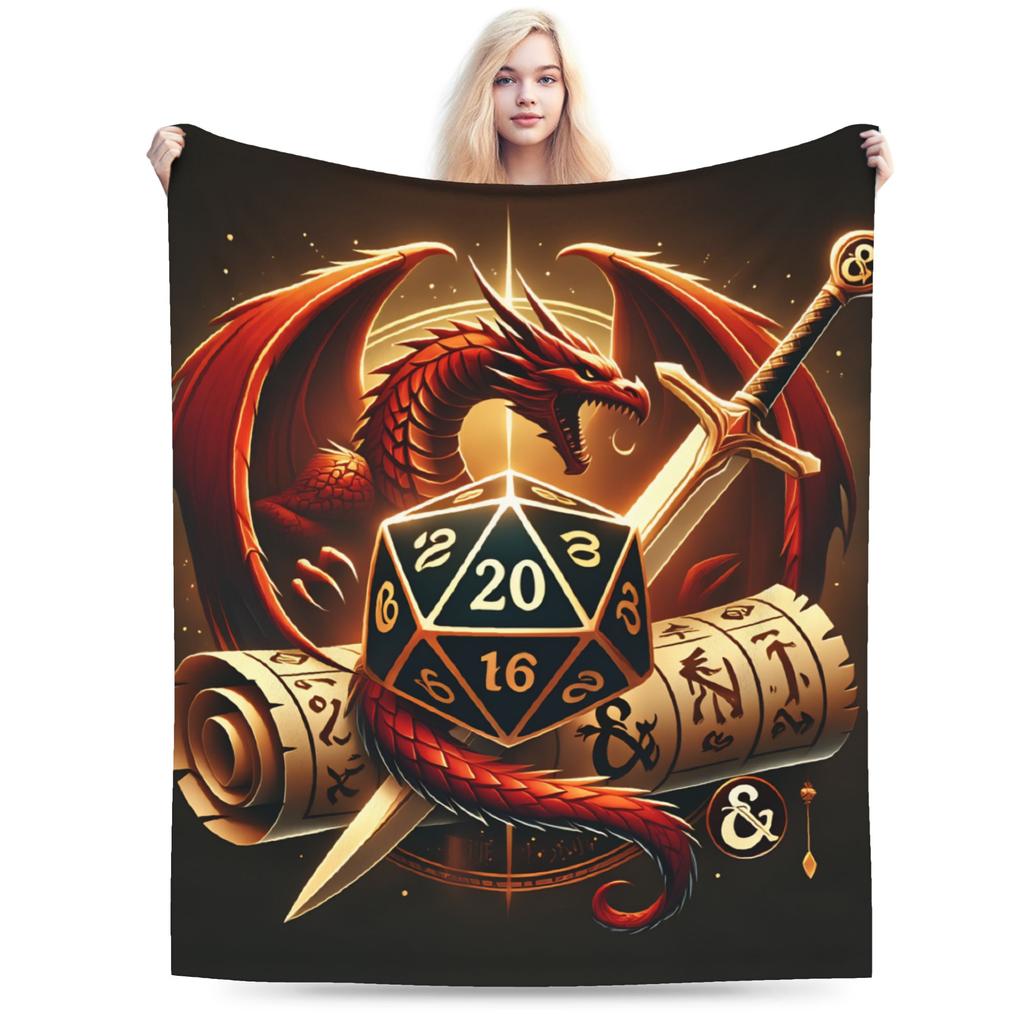 DND D&D Dragon Retro Plush Blanket Child Flannel Throw Blanket For Outdoor Super Soft Custom DIY Quality Bedspread Gift