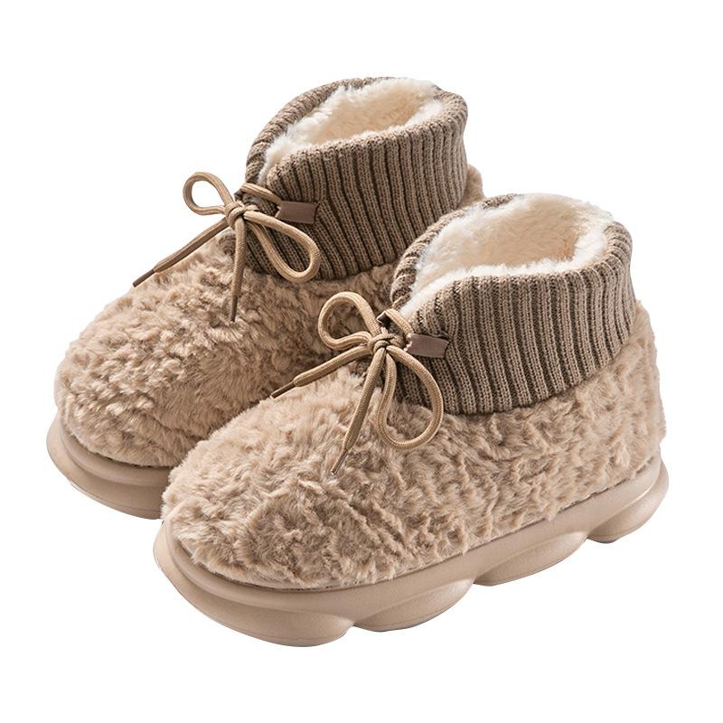 Плюшевые теплые хлопковые ботинки на высоком подъеме, осенне-зимние домашние тапочки, толстоподошвенные парные хлопковые ботинки