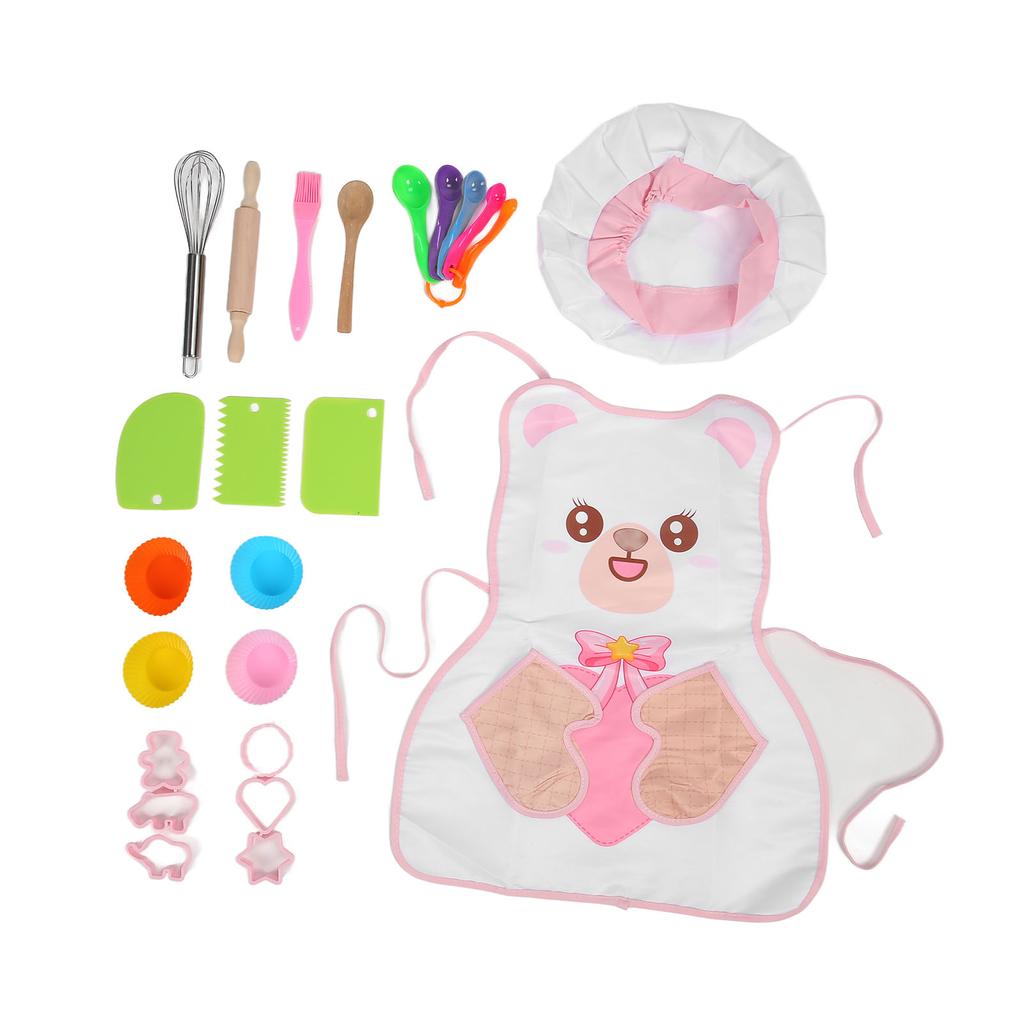 Детский набор для выпечки с фартуком, шапочкой, скалкой, деревянной ложкой, щеткой, набор для выпечки, кухонный набор для малышей