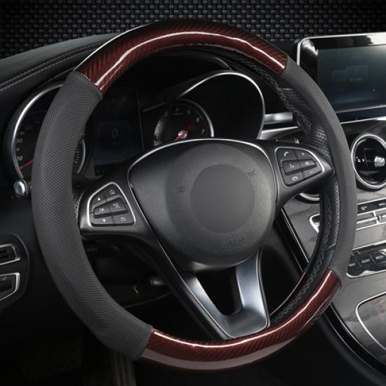 Чехол на руль автомобиля DERMAY, углеродное волокно + массажная искусственная кожа для рулевого колеса диаметром 37-38 см, нескользящий, бесплатный