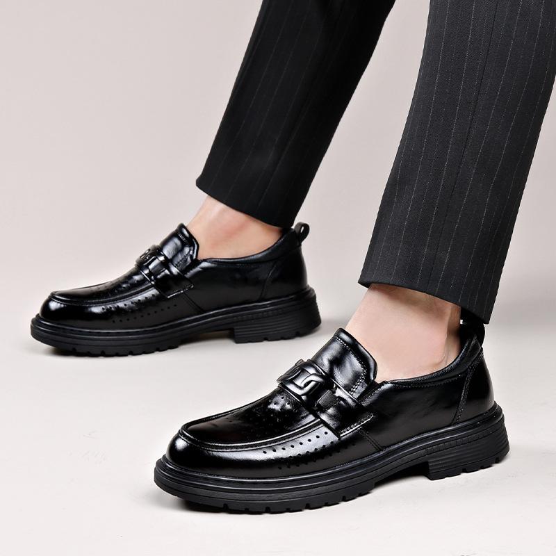 Модная дышащая обувь из коровьей кожи в британском стиле люкс для мужчин 2024 Лето Осень Новая дизайнерская модная повседневная обувь на платформе с вырезами для мужчин