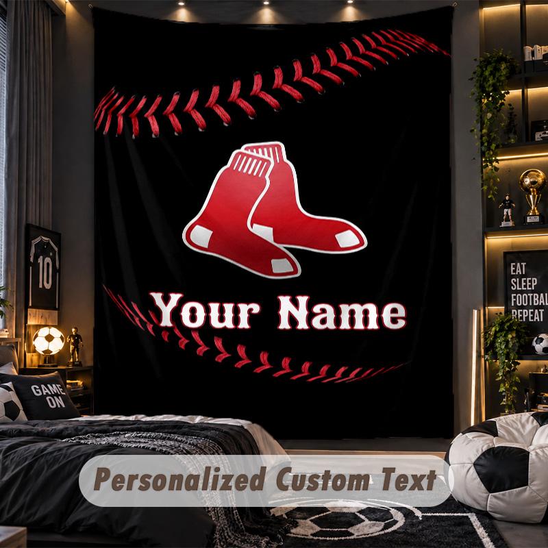 TapestryBoston Red Sox Custom Name Text Personalized Wall Hanging Tapestry Home Wall Decor