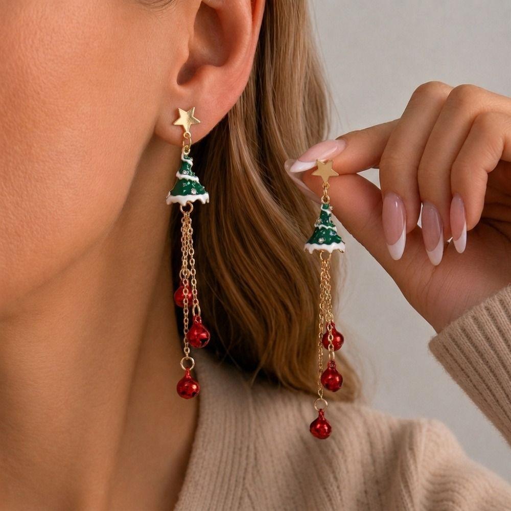 Rhinestone Christmas Earrings Bell Christmas Jewelry Vintage Xmas Drop Dangle Stud Christmas