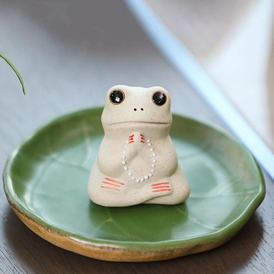 Керамическая лягушка чай питомец лист лотоса дизайн мини керамическая лягушка украшение для гостиной спальни офиса декор