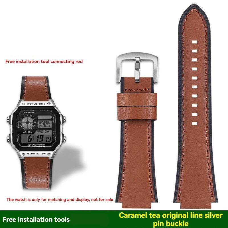AE-1200 Retro Genuine Leather Watchband For Casio AE1200 AE-1300 W-218/A168 W-216H Vintage Strap 18mm convex mouth Men's Bracele