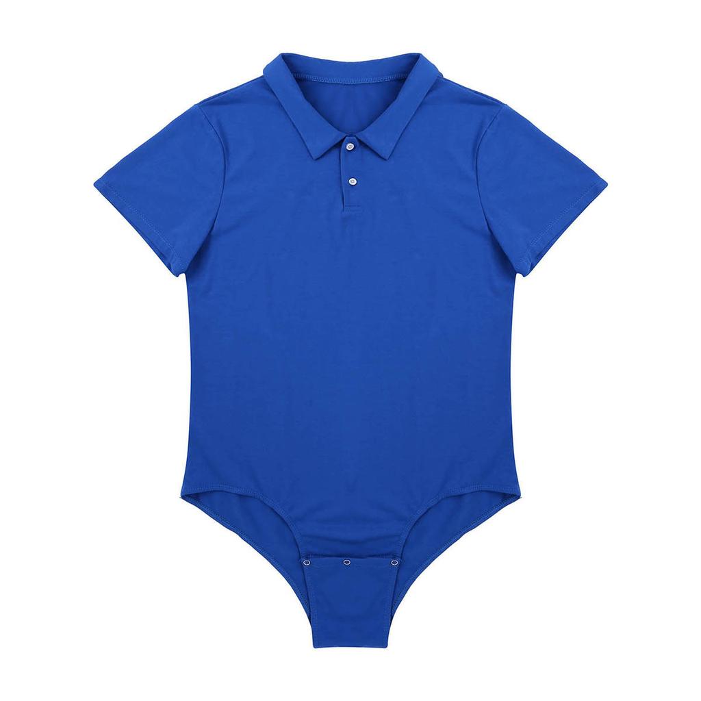 Mens Turn-down Collar Crotch Shirt Bodysuit Romper Tops T-shirt Plus Size