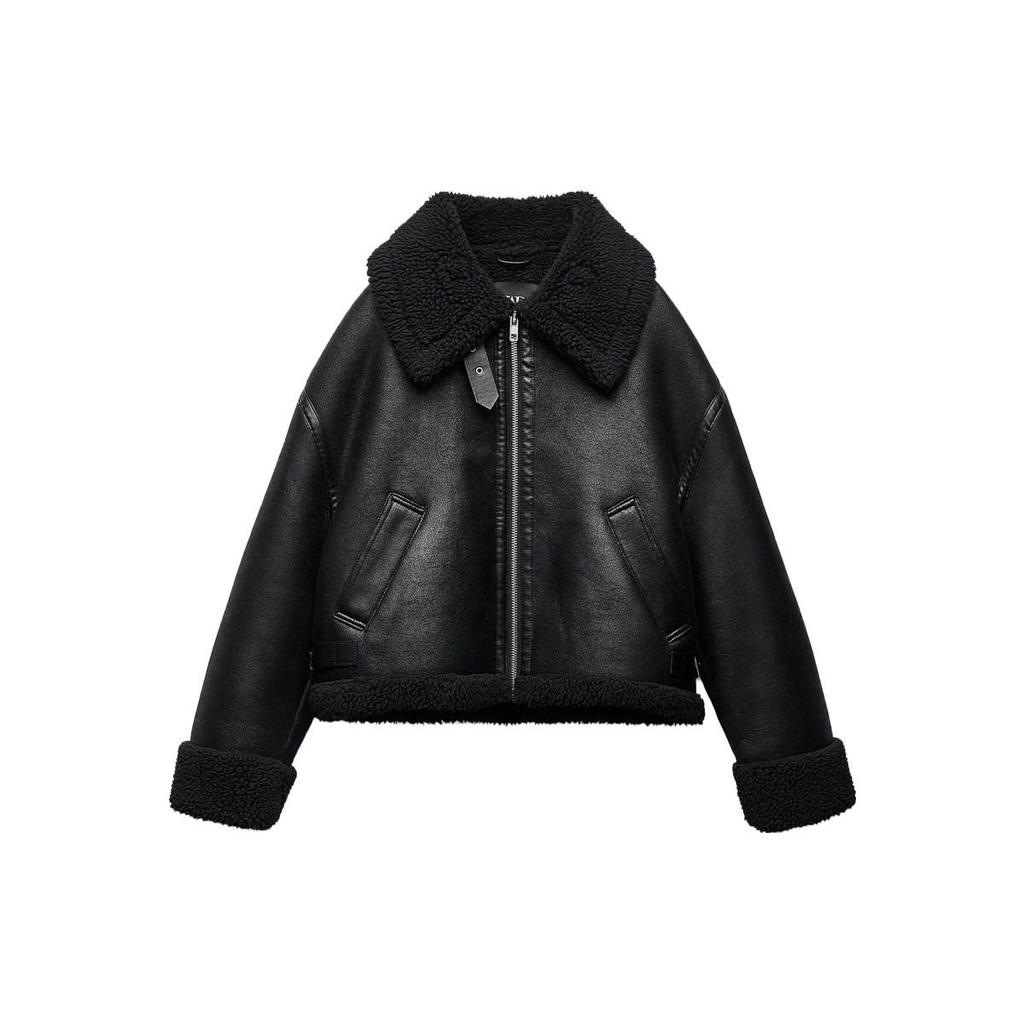 Zara Женская черная двусторонняя куртка-косуха пилот из искусственной кожи 03548245800-33