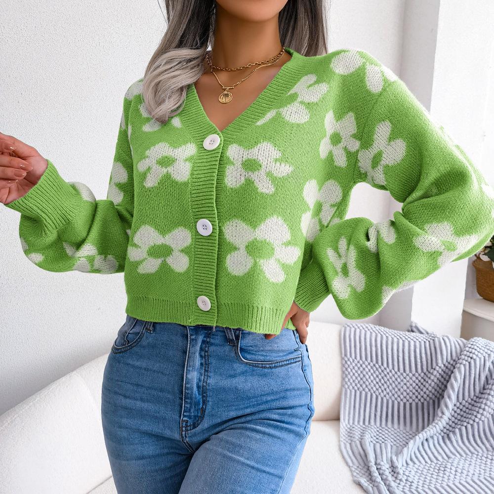 Осенне-зимняя женская куртка-кардиган, модный цветной кардиган с рукавами-фонариками, свитер, куртка, топ