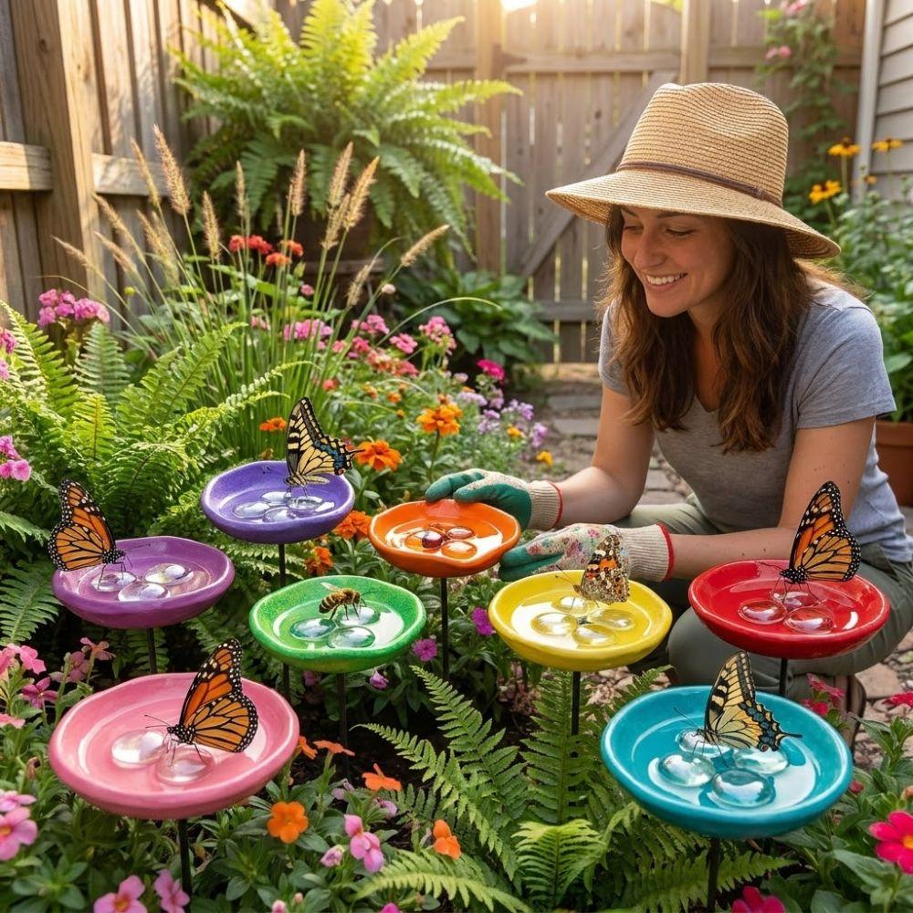 Metal Flower Bee Watering Station Water Dispenser Bird Feeding Cup Beekeeping Tools