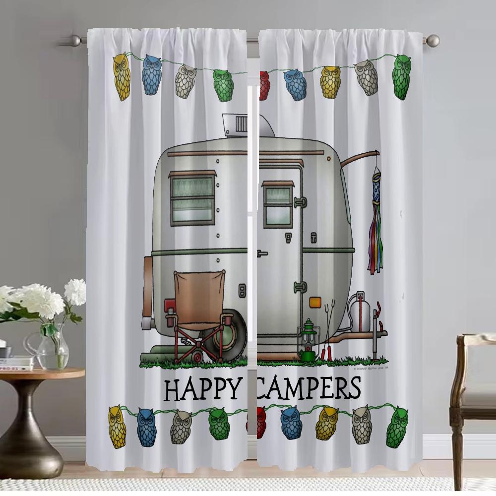 Happy Camping Противомоскитные шторы 2 шт., оконная штора для комнаты, 2 панели тюля для спальни, украшения на Хэллоуин, оттенки для дома