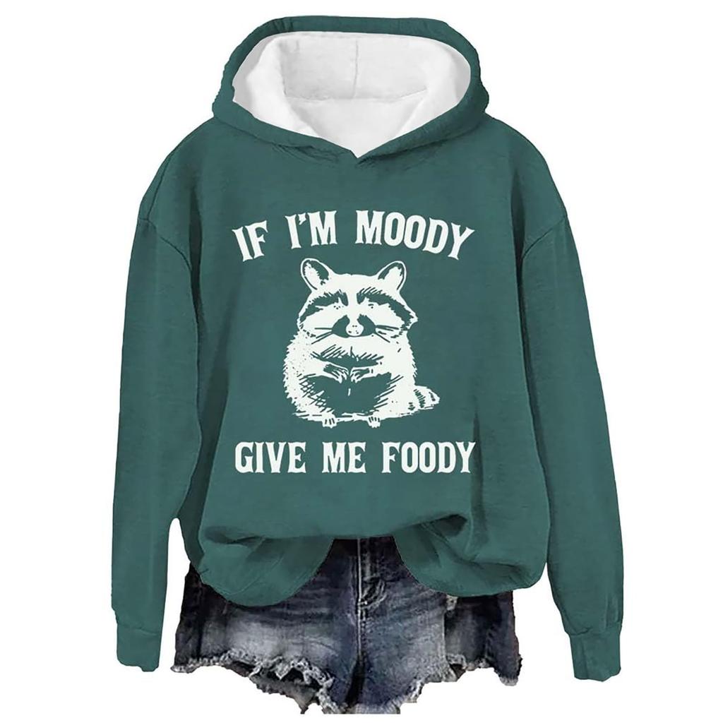 Women's Fashion Casual Long Sleeve Printed Round Neck Hooded Sweatshirt Top