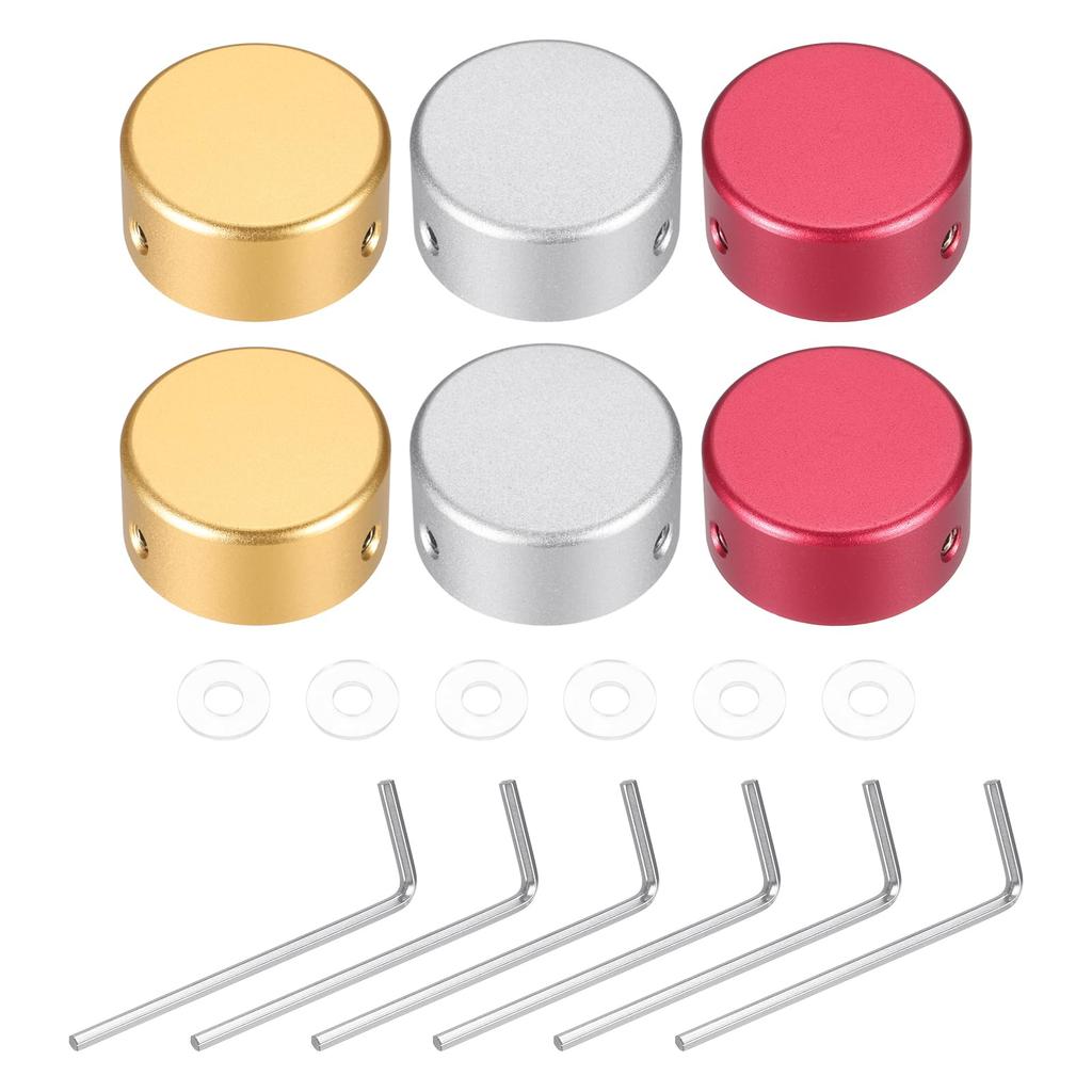 Uxcell 6 Pieces Footswitch Toppers Guitar Pedal Button Caps Metal Footswitch Top Covers for Guitar Effect Pedal and Red 3/8" Buttons, Gold, Silver,