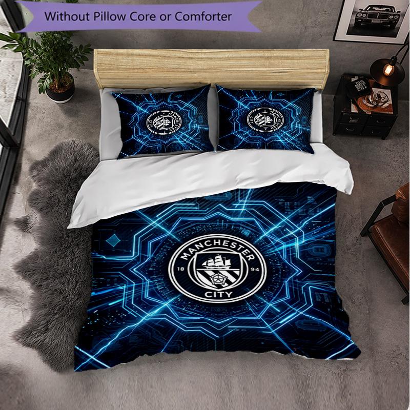 Manchester City Pattern 3 Pieces Bedding Set Soft Microfiber Duvet Cover with Pillow Cases for Bedroom