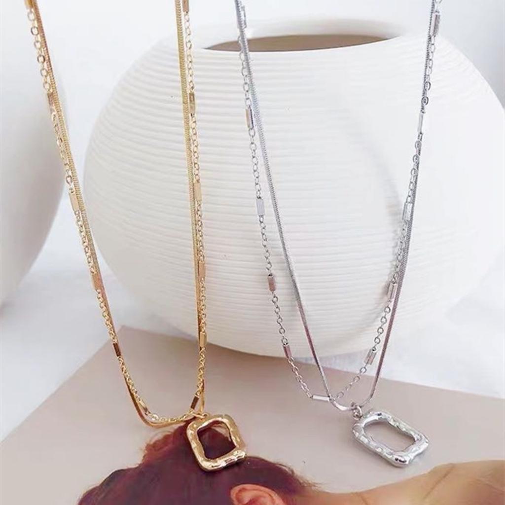 Hip-hop All-match Square Art Frame Double-layer Necklace Women's Simple Sweater Chain