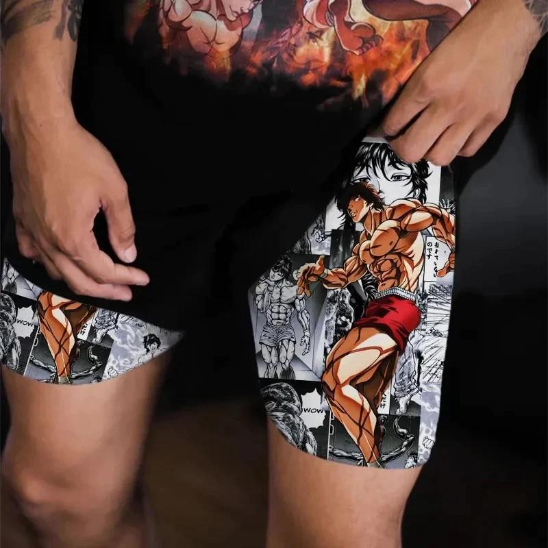Baki Grappler Shorts Pants Double-Layer Boxing Muay Thai Kickboxing Training Japan Cartoon Animation 3D Print Gym Sport Workout Fitness Cosplay Unisex