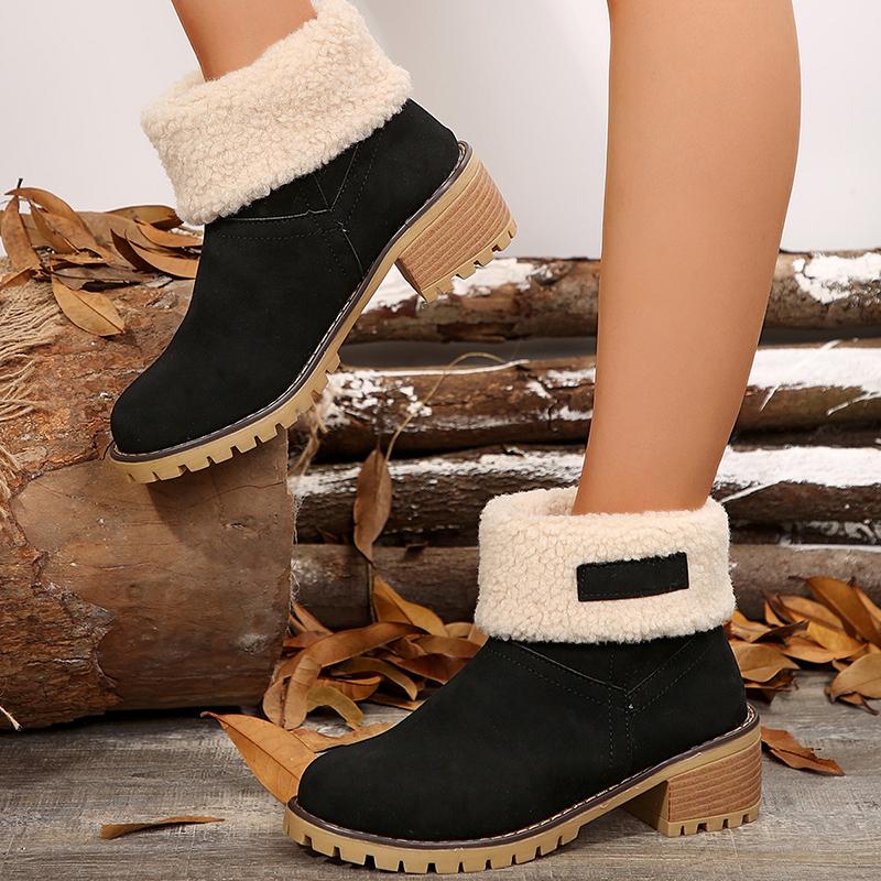 Faux Suede Thick Heels Snow Boots Women Winter Plus Size Short Plush Ankle Boots Woman  New Velvet Warm Short Booties Mujer