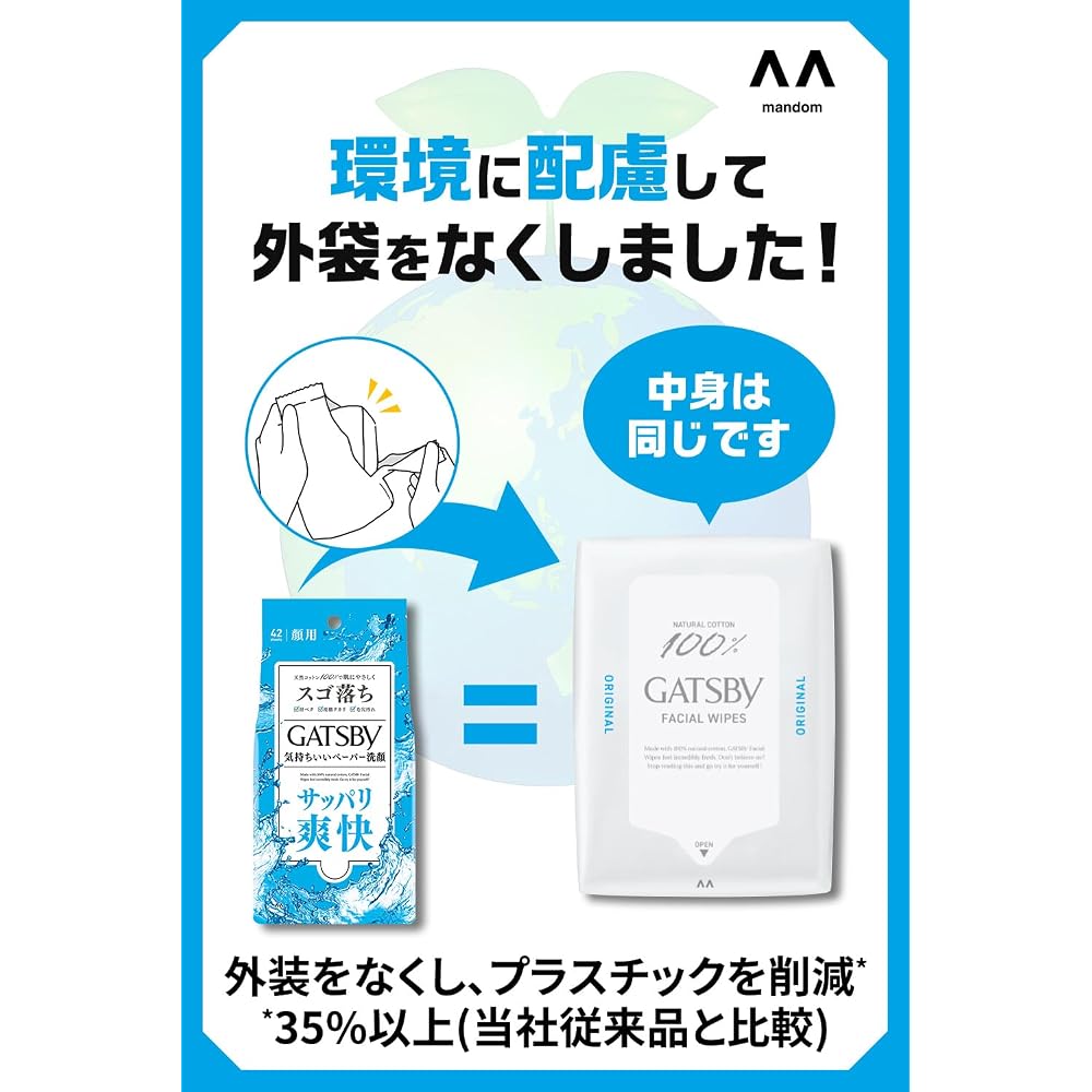 GATSBY Facial Paper - Refreshing & Invigorating - Men's Cleansing Sheets Set (No Outer Packaging) -