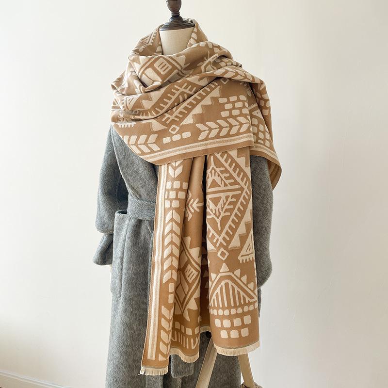 Geometric Abstract Graphics High-End Art Women'S Imitation Cashmere Warm Scarf Niche Personality Air Conditioner Shawl