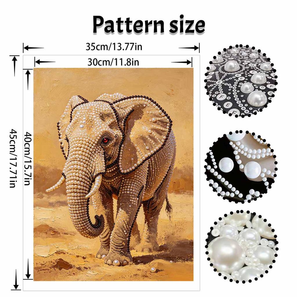 Adults DIY Majestic Elephant 5D Rhinestone Art Kit for Adults Round Half Pearls Wall Decoration Handmade Craft Gift Frameless