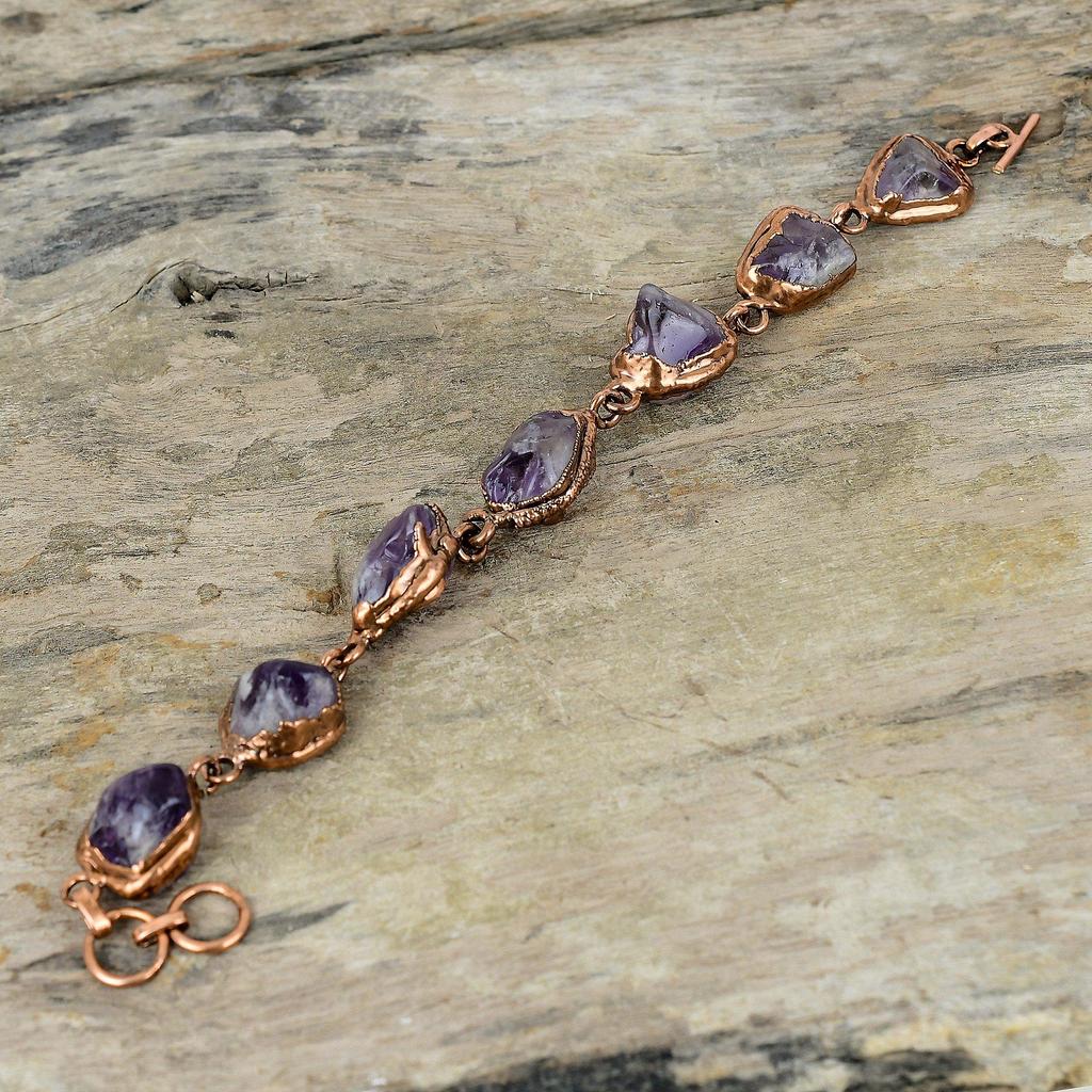 Супер 23 аметист грубый браслет гальванопластика медный браслет регулируемый браслет-цепочка гальванопластика ювелирные изделия ручной работы браслет из драгоценных камней