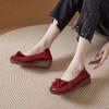 New Cowhide Slope Heel Women's Shoes Comfort Mother's Shoes Soft Sole Genuine Leather Shallow Mouth Flat Women's Shoes