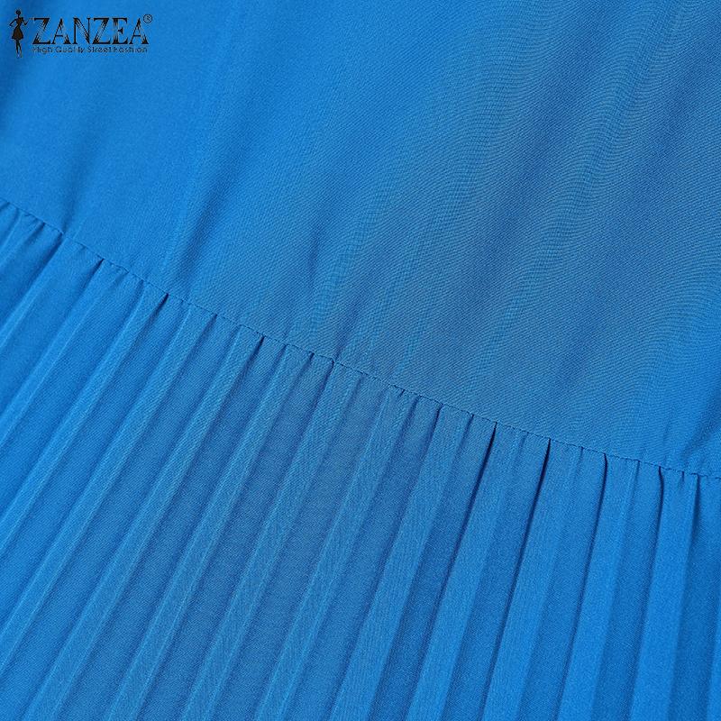 ZANZEA Женское летнее повседневное плиссированное платье с коротким рукавом