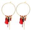 [Q5066] - Golden Red 'Boho' Steel Designer Hoop Earrings (feather) - 35 Mm - Feather Pattern 30 Mm