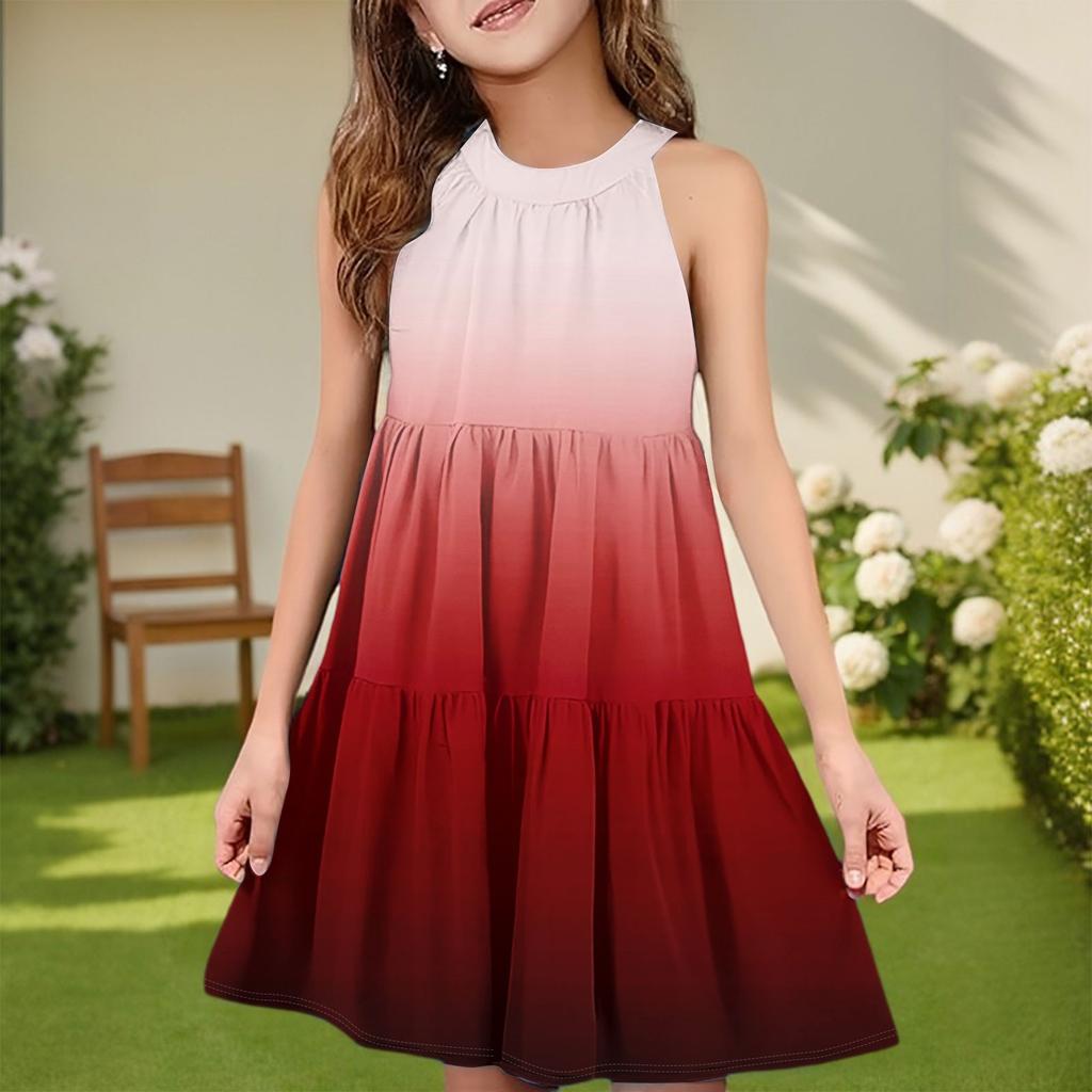 Детское летнее повседневное модное платье без рукавов с круглым вырезом