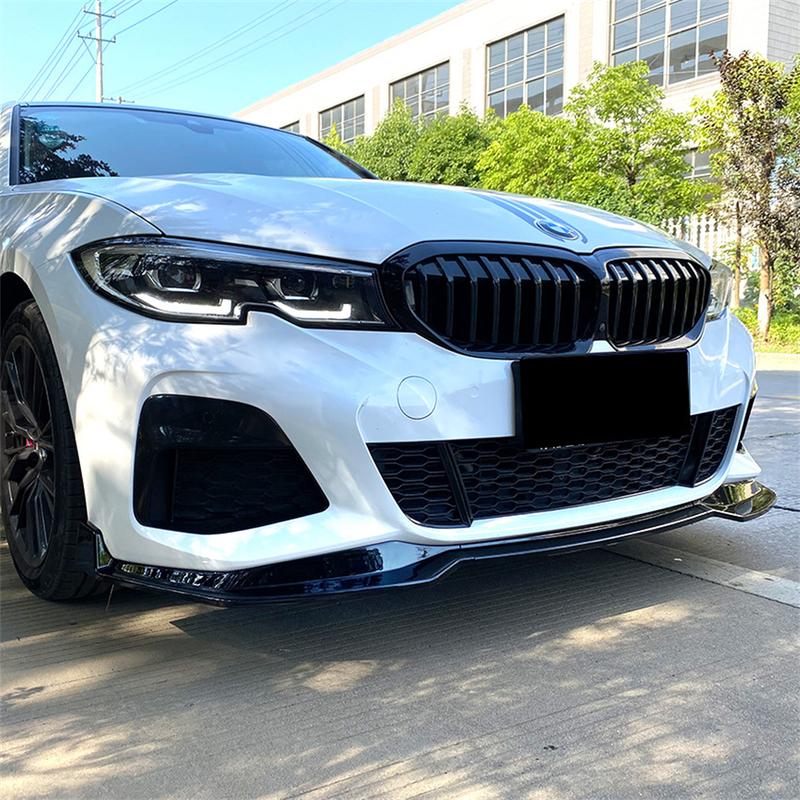 For BMW 3 Series G20 G21 M-Sport 2019-2024 Car Front Bumper Splitter Lip Spoiler Diffuser Guard Body Kit Cover Tuning ABS Black